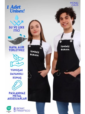 St. Morritz Kişiye Özel Isim Nakışlı Önlük Mutfak Kafe Chef Barista Garson Çiçekçi Kuaför Önlüğü 1 Adet