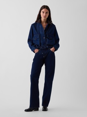 Gap Kadın Koyu Mavi Mid Rise Straight Taper Jean Pantolon