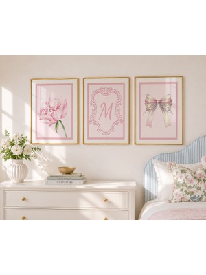 Luxor Pixels (Çerçevesiz) Pembe Şakayık Kişiselleştirilebilir 3lü Poster Seti