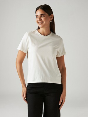 Levi's Bng Wt Favorıte Cotton Kadın Krem Rengi Bisiklet Yaka T-Shirt 006WJ-0002