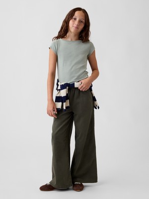 Gap Kız Çocuk Haki Easy Wide-Leg Utility Pantolon