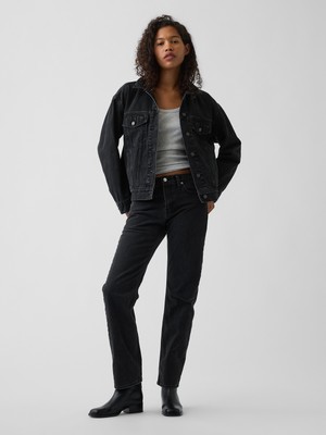 Gap Kadın Siyah Mid Rise Straight Taper Jean Pantolon