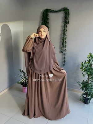 Yüsra Collection Tesettür Ayrobin Elbise ve Gölgeli Oval Sufle 2'li Takım