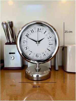 Vivense Classic Series Silver Metal Krom Masa Saati 25X20 cm
