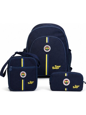 Fenerbahçe Lisanslı Lacivert 3'lü Okul Çantası Seti - Sırt Çantası, Beslenme Çantası ve Kalem Çantası
