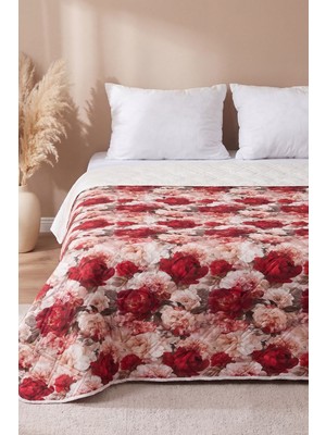 Kırmızı Gül 5d Çok Amaçlı Çift Kişilik Baskılı Pike & Yatak Örtüsü 200X220 cm