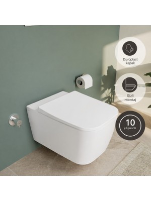 Metropole Square 7906B401-0090 Asma Klozet, 56 Cm, Vitraclean, Mat Beyaz