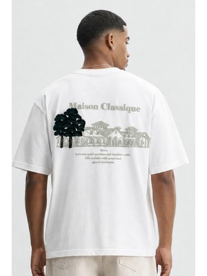 Respire Erkek Maison Baskılı Oversize T-Shirt Ekru