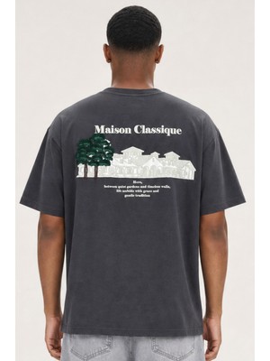 Respire Erkek Maison Baskılı Oversize T-Shirt Füme
