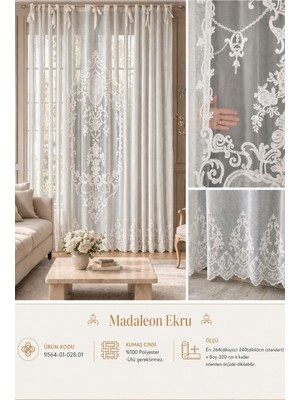 Casa Naturale Madaleon Keten Görünümlü Panel Perde Ekru Nakışlı 9564-01-028.01
