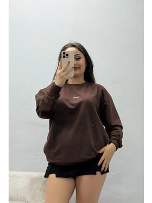 Belendir Kadın Baskılı 2 Iplik Sweat Kahve