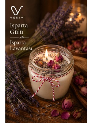 Veniv 300 gr Isparta Gülü + Isparta Lavantalı Gerçek Ambiyans Mumu- Cam Ambalaj