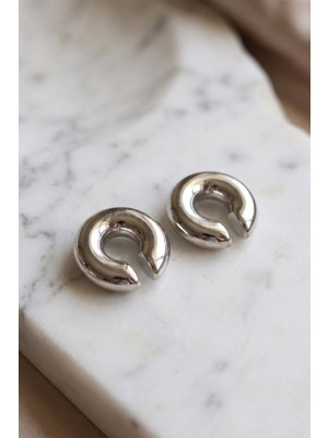 Renas Store 316L Çelik Gümüş Renk Çiftli Earcuff Küpe