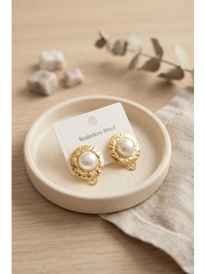 Renas Store 316L Çelik Gold Renk Incili Model Küpe