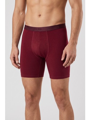Obje Erkek Bordo Modal Dıştan Lastikli Uzun Boxer