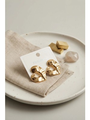 Renas Store 316L Çelik Gold Renk Organik Dokulu Asimetrik Tasarım Damla Model Küpe