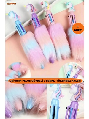 Mikasso Peluşlu Unicorn 6 Renk Tükenmez Kalem Çok Renkli