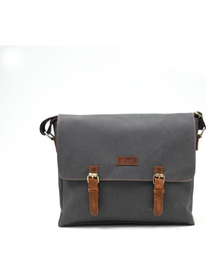Gillario Design 03 Kanvas - Deri Füme 15.6 Inch Postacı Laptop Çantası