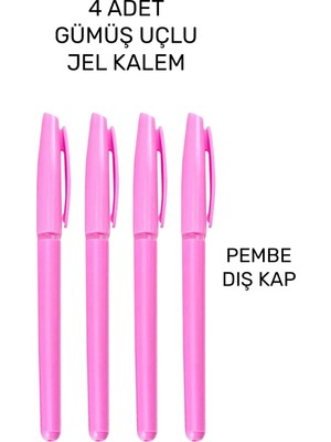 Mikasso 4 Adet Jel Kalem - Anı Defteri Kalemi - Albüm Kalemi - Gümüş Jel Kalem - Pembe Kab