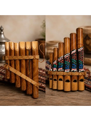 Bambu Pan Flüt 6’lı 15X8 cm Otantik Dekoratif Duvar Süsü El Yapımı Müzik Aleti
