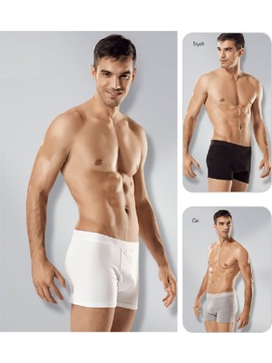 Seher Erkekler İçin 3'lü Paket Siyah Likralı Pamuk Boxer Rahat Paça Desenli