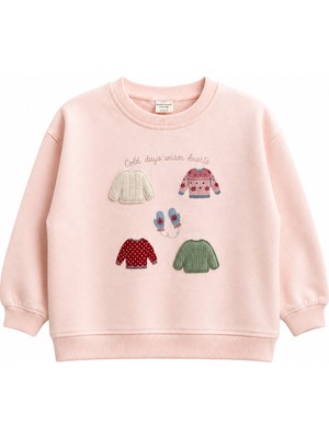 Divonette Kız Çocuk Kazak Baskılı Oversize Sweatshirt Pembe