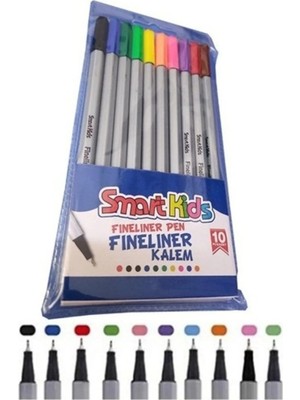 Mikasso 10'lu Fineliner 04MM Uçlu Globox Smart Kids Keçe Uçlu Renkli Pvc Kalem Set Çok Renkli