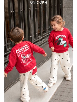 Unicorn Çocuk Sırt Baskılı Sweatshirt ve Eşofman Takım Kırmızı