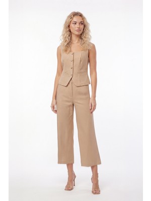 Stella Pulvis Bej Yüksek Bel Culotte Pantolon