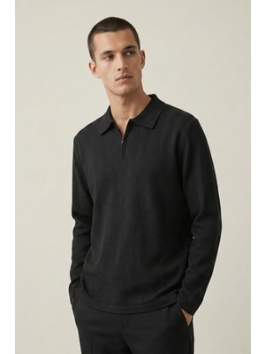 Comstar Erkek Triko Slim Fit Siyah Polo Yaka Tişört