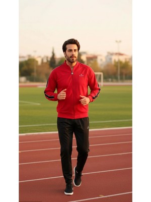 Fore Sport Erkek %100 Polyester Rashell Kumaş Kırmızı Kolej Yaka Eşofman Takımı