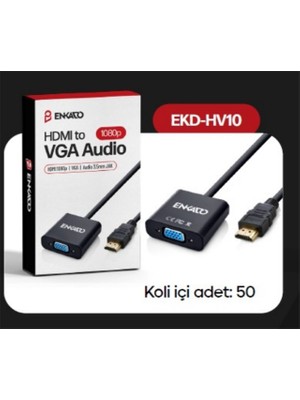 sbodurhome Enkado EKD-HV10 HDMI To VGA Aktif Çevirici Adaptör 3.5mm Ses Çıkışlı Full Hd