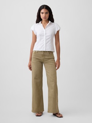 Gap Kadın Bej Mid Rise Wide-Leg Jean Pantolon