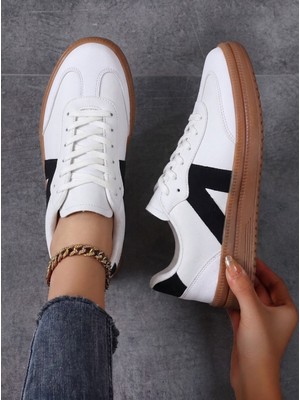 Esport Kadın Sneaker Yüksek Taban Ortopedik Bağcıklı Spor Ayakkabı Retro BEYAZ-011