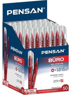 Mikasso Büro Tükenmez Kalem 1 Kırmızı 50 Li Paket Beyaz