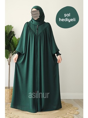Asilnur Moda Elif Ferace Şal Hediyeli Takım Zümrüt Yeşili