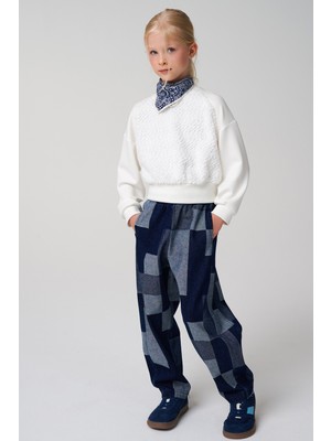 SheShe Kürk Detaylı Örme Kız Çocuk Sweatshirt ve Jean Pantolon Takım