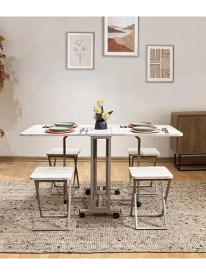 Uvi Collection Ada Tabureli Katlanır Çok Amaçlı Masa Seti Traverten