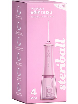 Steriball Oral Irrigator Ağız Duşu Lila - 4 Temizlik Modu; 360 ° Dönebilen Başlık; 0,60 mm Ince Su Akışı; Yüksek Frekanslı Su Darbesi