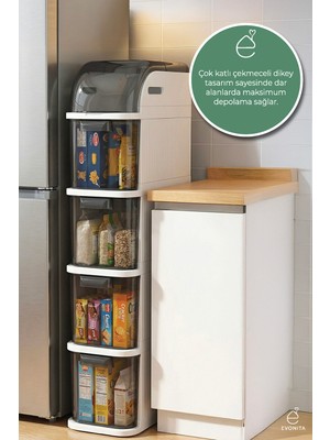 Evonita Pro Slim 4 Katlı Çekmeceli Organizer Dolap Çekmeceli Erzak Dolabı Mutfak Banyo Kiler Düzenleyici