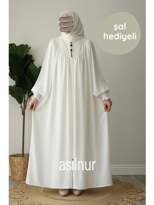 Asilnur Moda Elif Ferace Şal Hediyeli Takım Ekru