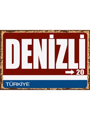 Lucena Denizli 20 Metal Duvar Tabelası Retro Vintage Dekoratif Şehir Plakası