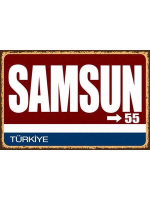 Lucena Samsun 55 Metal Duvar Tabelası Retro Vintage Dekoratif Şehir Plakası