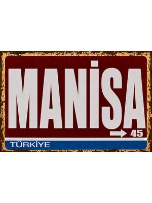 Lucena Manisa 45 Metal Duvar Tabelası Retro Vintage Dekoratif Şehir Plakası