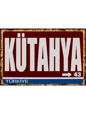 Lucena Kütahya 43 Metal Duvar Tabelası Retro Vintage Dekoratif Şehir Plakası