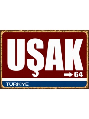 Lucena Uşak 64 Metal Duvar Tabelası Retro Vintage Dekoratif Şehir Plakası