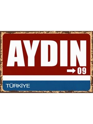 Lucena Aydın 09 Metal Duvar Tabelası Retro Vintage Dekoratif Şehir Plakası