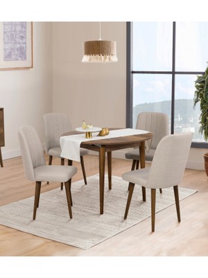 Uvi Collection Vina Açılır Yuvarlak Mutfak Masa Takımı Ceviz Krem