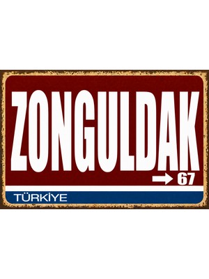 Lucena Zonguldak 67 Metal Duvar Tabelası Retro Vintage Dekoratif Şehir Plakası