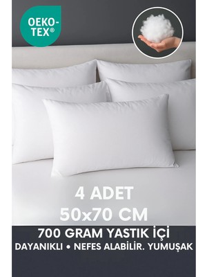 Yamesa 50X70 cm 4 Adet Yastık – %100 Silikon Elyaf Dolgu, 700 Gram, Yumuşak, Nefes Alabilir, Terletmez
